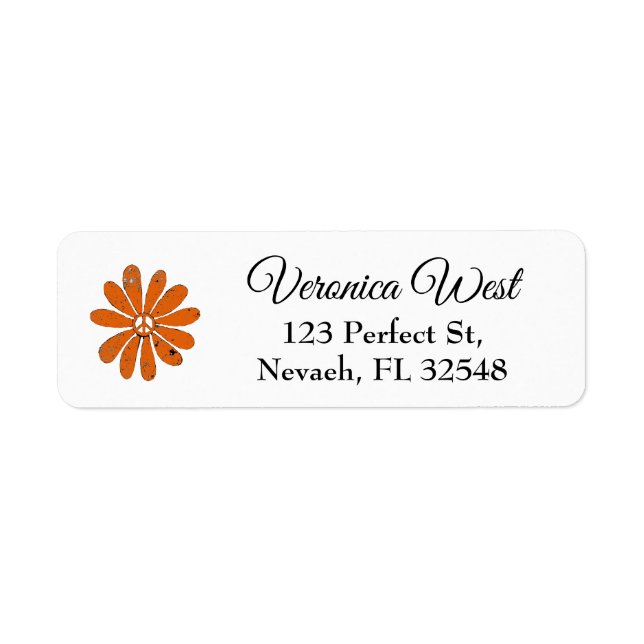 Hippie Peace Sign Flower Orange Distressed Look (Front)