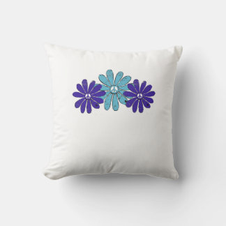 Hippie Peace Sign Flower Power Aqua Purple Throw Pillow
