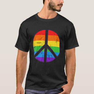 Hippie Peace Sign Lgbt Flag Rainbow Gay Lesbian T-Shirt