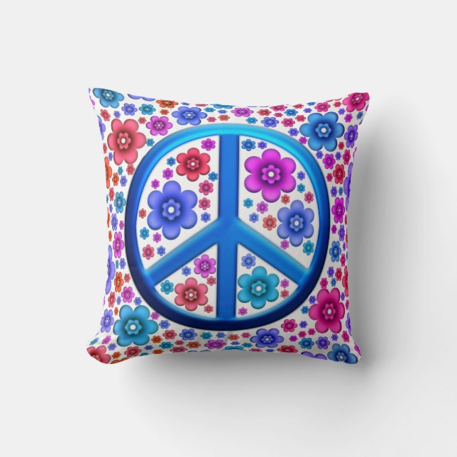 Hippie Peace Sign Throw Pillow (Front)