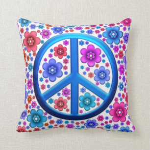 Hippie Peace Sign Throw Pillow