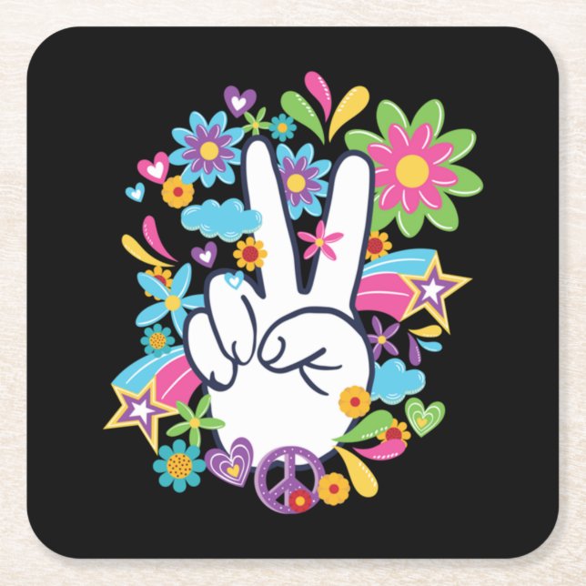 Hippie Peace Signs Square Paper Coaster (Front)