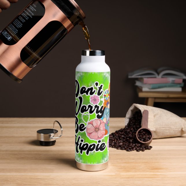 Hippie Peace Tie Dye Gnomes Tumbler Bottle (Coffee)