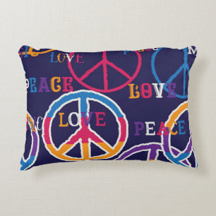 Hippie Peace: Vibrant Symbol Design. Accent Pillow