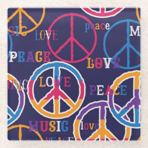 Hippie Peace: Vibrant Symbol Design. Glass Coaster