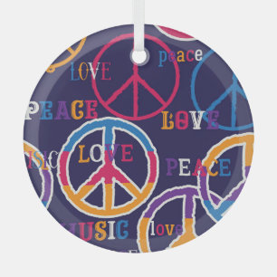 Hippie Peace: Vibrant Symbol Design. Glass Ornament