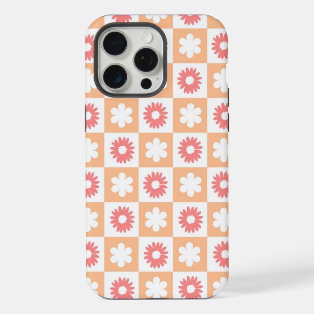 Hippie Peach Flower Chequerboard Pattern iPhone Case (Back)