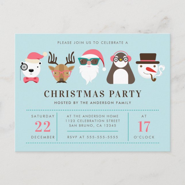 Hippie Père Noël et invitation de fête de Noël (Devant)