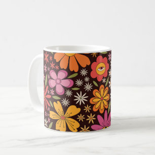 Hippie Psychedelic 70s Groovy Flowers Eye Pattern  Coffee Mug