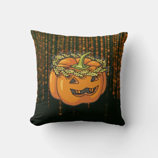 Hippie Pumpkin Halloween BokehLights Square Pillow (Front)