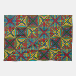 Hippie Red Blue Yellow Green Ethnic Trippy Earthy Kitchen Towel