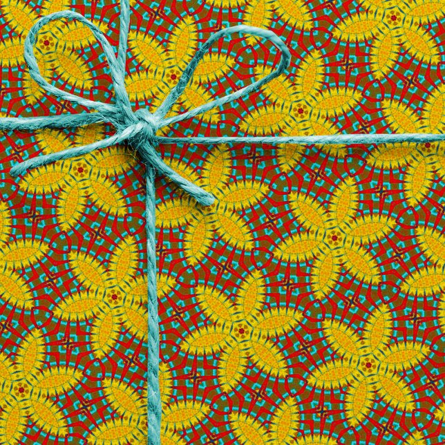  Hippie Red Blue Yellow Green Ethnic Trippy Floral Wrapping Paper (Creator Uploaded)