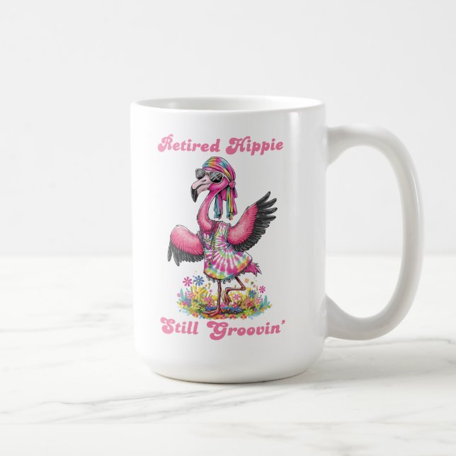 Hippie Retirement Groovy Retro Tie Dye Flamingo  Coffee Mug (Right)