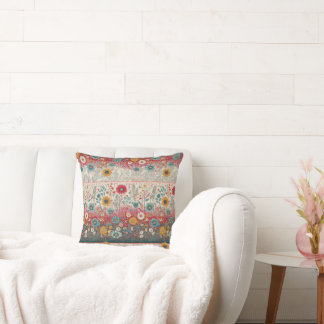 Hippie rétro : Coussin d'accents floraux rouges