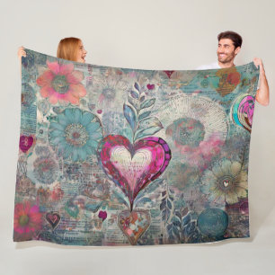 Hippie rétro : Couverture en polaire Coeur Rose