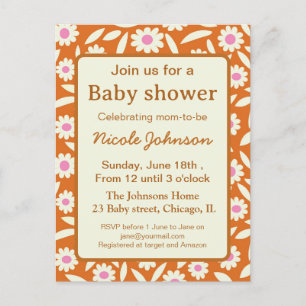 Hippie retro daisy floral baby shower   invitation postcard