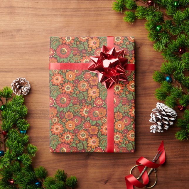 Hippie Retro Flowers Wrapping Paper (Holiday Gift)