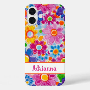 Hippie Retro Groovy Floral Personalized iPhone 16 Plus Case