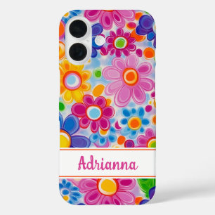 Hippie Retro Groovy Floral Personalized iPhone 16 Case