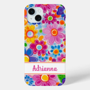 Hippie Retro Groovy Floral Personalized iPhone 15 Mini Case