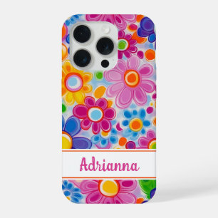 Hippie Retro Groovy Floral Personalized iPhone 15 Pro Case