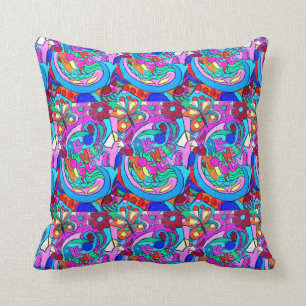 hippie retro groovy love pattern throw pillow