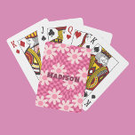 Hippie Retro Groovy Pink Daisy Flowers Custom Name Playing Cards<br><div class="desc">Hippie Retro Groovy Pink Daisy Flowers Custom Name Playing Cards features a pink and purple groovy retro chequerboard and daisy flower pattern with your personalized name in the centre. Perfect gift for family and friends for birthday,  Christmas,  holidays,  Mother's Day and parties. Designed by © Evco Studio www.zazzle.com/store/evcostudio</div>