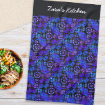 Hippie Retro Pattern Blue Purple Personalized Kitchen Towel<br><div class="desc">Add hippie cool to the kitchen with this retro patterned tea towel. The towel features a colourful geometric pattern in a mix of dark blues, purples, black and white, with fades giving a hand-dyed rustic appearance. The kitchen towel makes an ideal gift for all who love chilled and groovy style....</div>