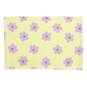 Hippie Retro Purple Yellow Flower Y2K Pattern Pillowcase