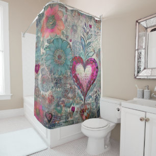 Hippie rétro : Rideau de douche de coeur rose