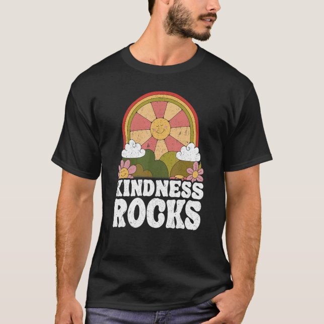 Hippie Retro Teacher Rainbow Kindness Rocks Earth  T-Shirt (Front)