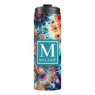 Hippie Retro Tie-Dye Monogrammed Thermal Tumbler