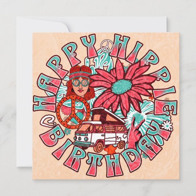 Hippie Retro Vintage Colours Birthday Invite (Front)