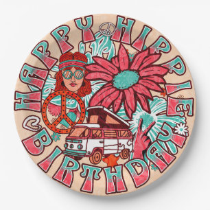 Hippie Retro Vintage Colours Birthday Paper Plate