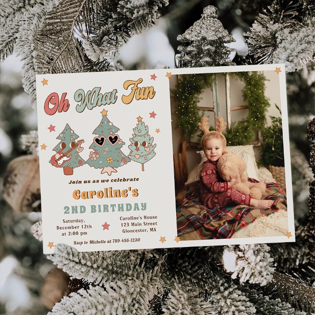 Hippie Rockin' Christmas Tree Birthday Oh What Fun Invitation (Creator Uploaded)