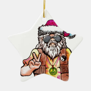 Hippie Santa Ceramic Ornament