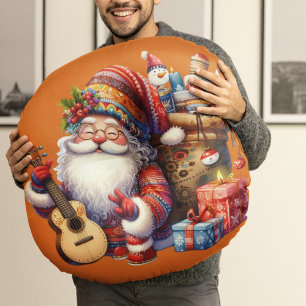 Hippie Santa  Clause Round Pillow