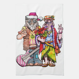 Hippie Santa Couple Kitchen Towel