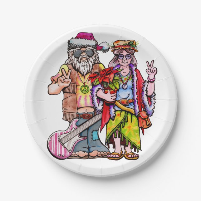 Hippie Santa Couple Paper Plate (Front)