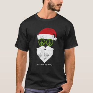 Hippie Santa Groovy Peace Sign Funny Christmas T-Shirt