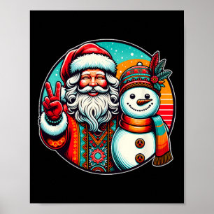 Hippie Santa Retro Snowman Bohemian Christmas Poster
