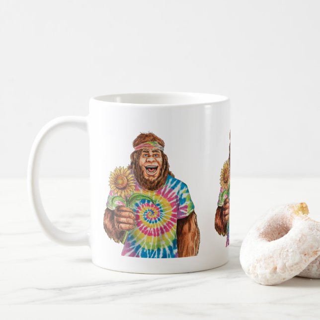 Hippie Sasquatch With Sunflower Coffee Mug (With Donut)