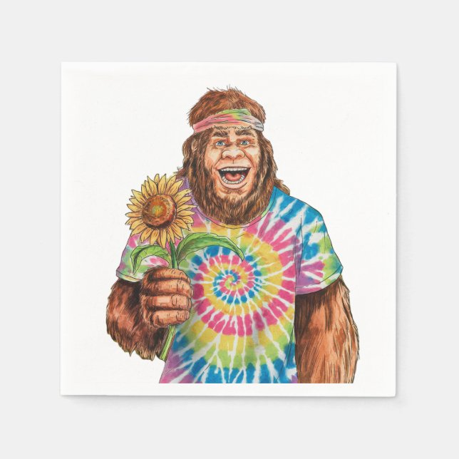 Hippie Sasquatch With Sunflower Napkin (Front)