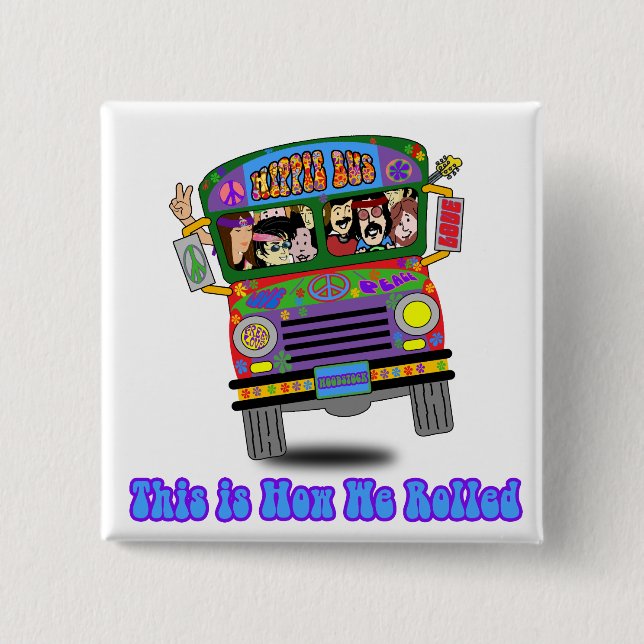 Hippie School Bus 2 Inch Square Button (Front)