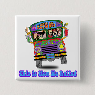 Hippie School Bus 2 Inch Square Button