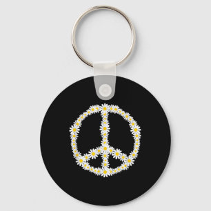Hippie Sign Flowers Anti-war Logo Daisies Peace Si Keychain