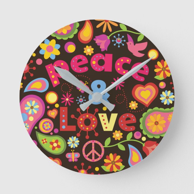Hippie Sixties Hippy 1960s Peace Sign Wall Clock (Front)