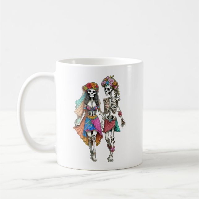 Hippie Skeleton Couple Coffee Mug (Left)