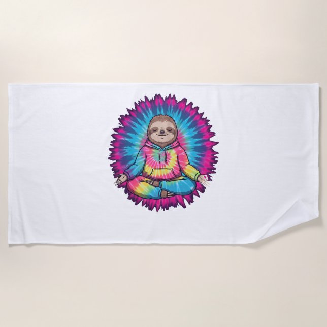 Hippie Sloth Peace Sign Tie-Dy Beach Towel (Front)