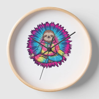 Hippie Sloth Peace Sign Tie-Dy Clock